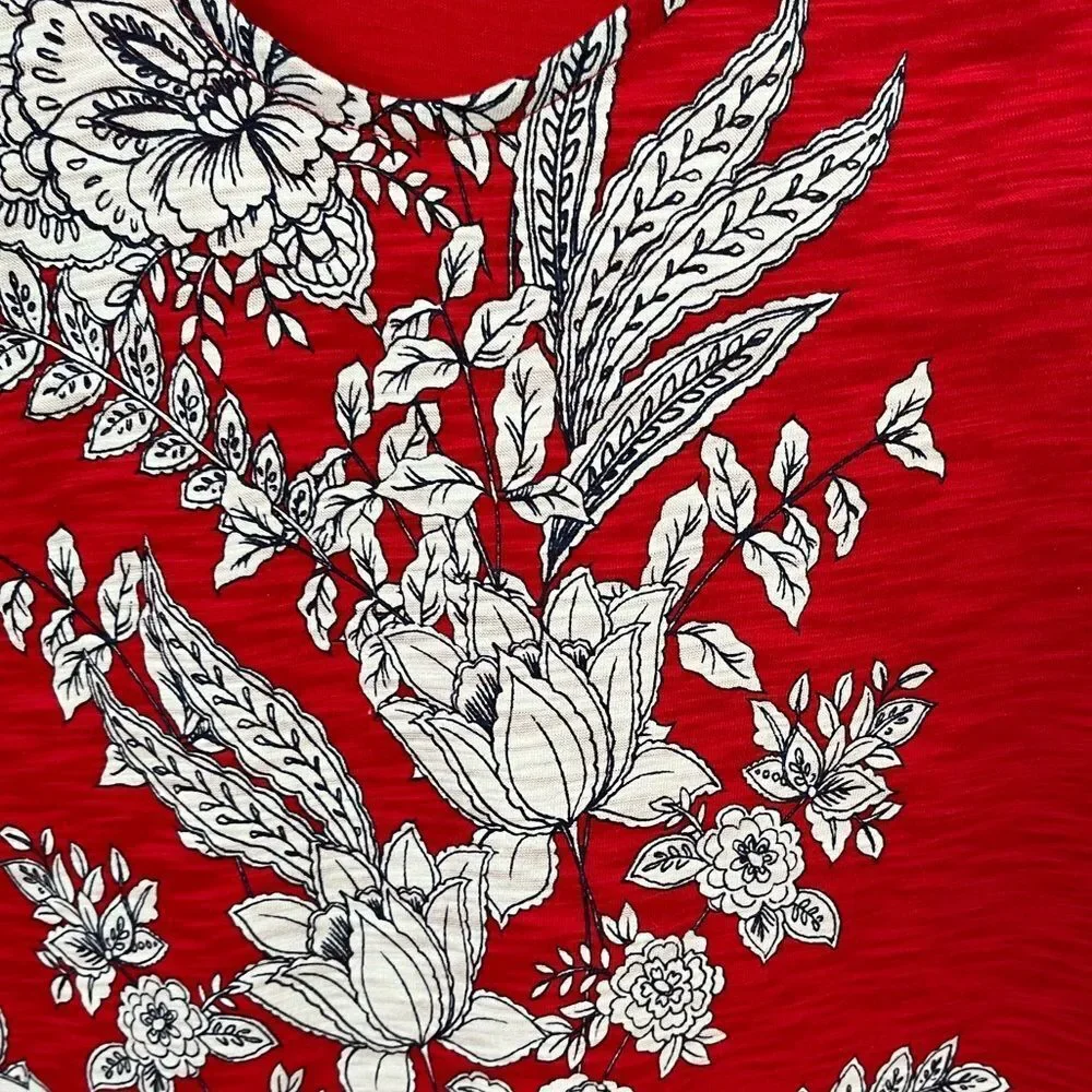 Liz Claiborne Red Floral V-Neck Sleeveless Tie Shoulders Tank Top NEW - Picture 3 of 14